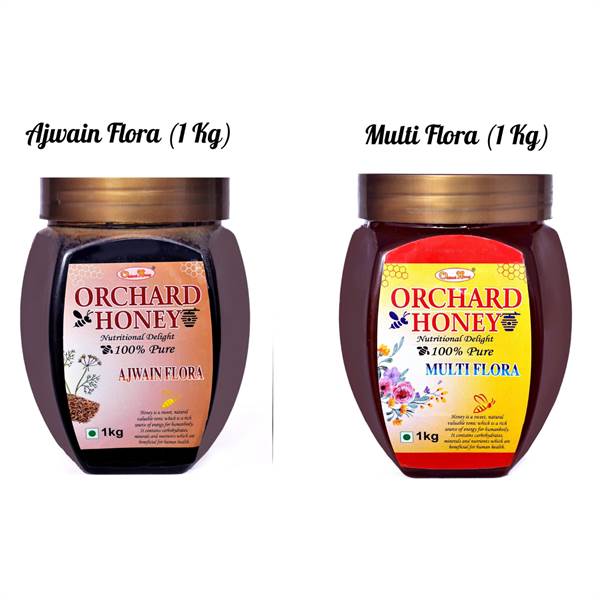 Orchard Honey Combo Pack (Ajwain+Multi Flora) 100 Percent Pure and Natural (2 x 1 Kg)